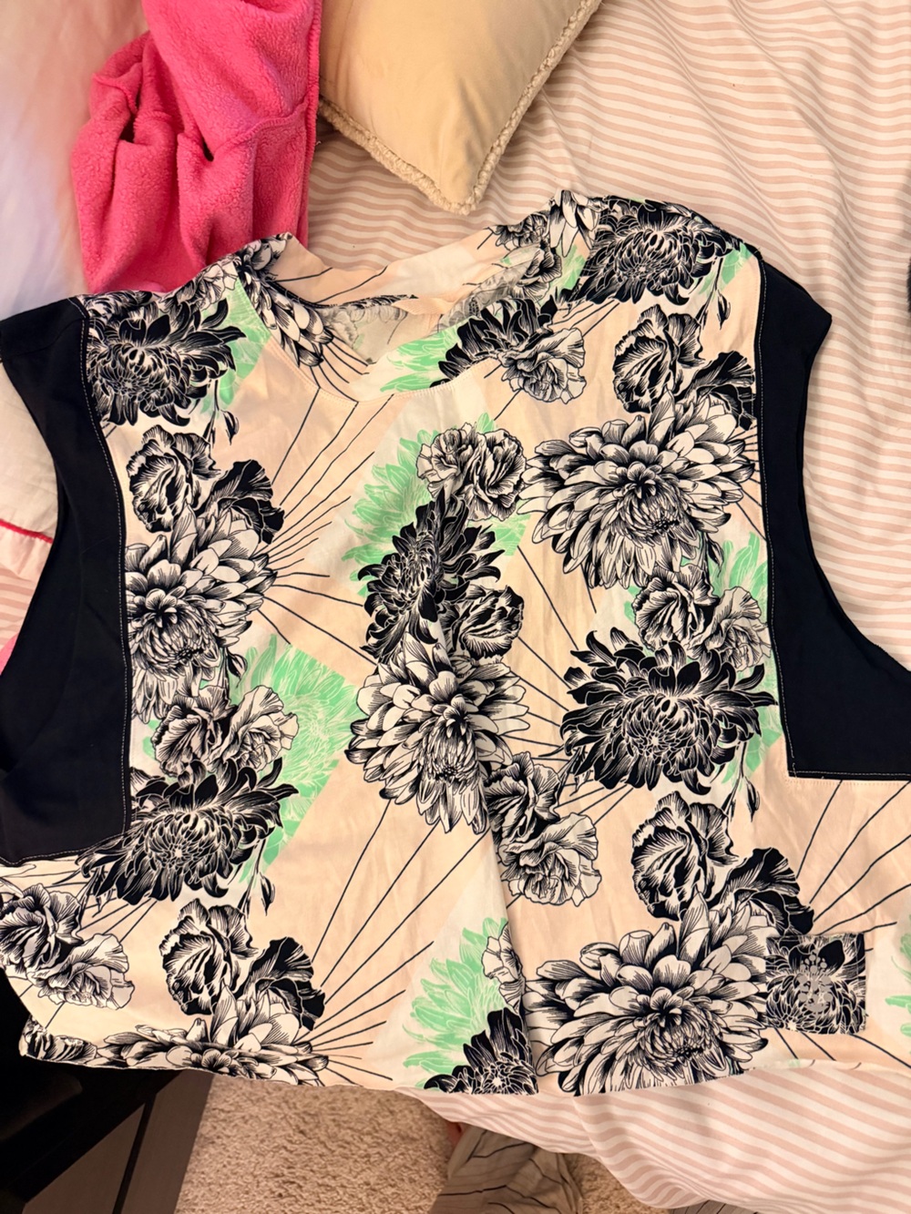 Free People Floral Print Tank Top in Black, White & Mint